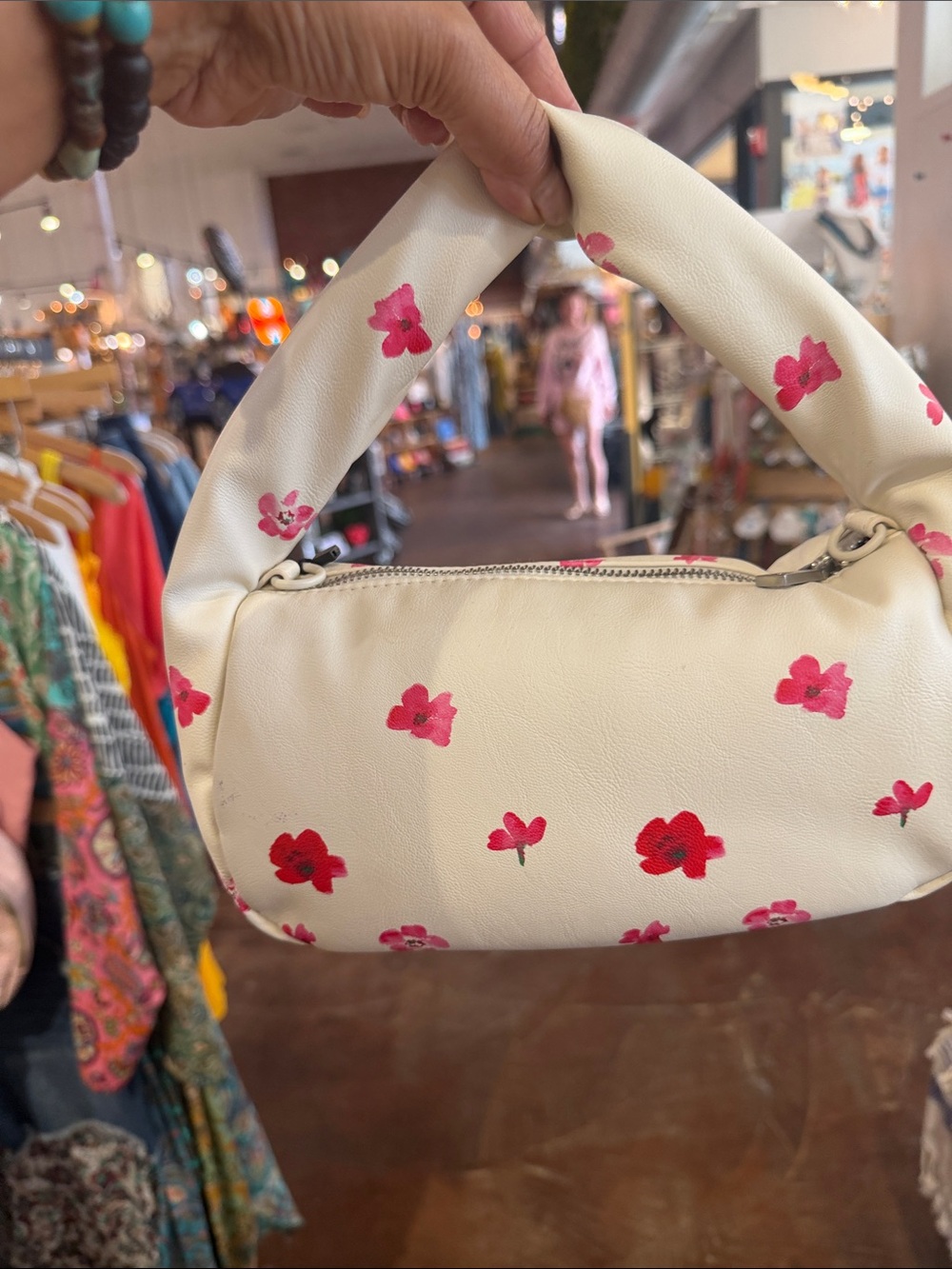 Desigual Cream Mini Shoulder Bag with Pink Floral Print
